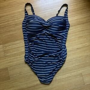Bond-Eye Australia Navy Blue and White Stripped One Piece Bathing Suit